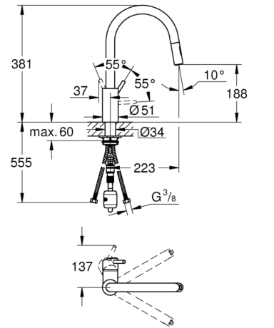 Смеситель для кухни Grohe Concetto, однорычажный, хром (31483002)