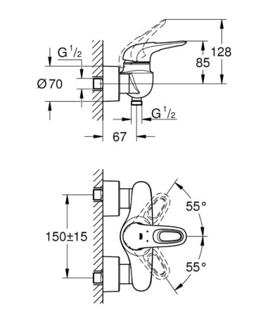 Cмеситель для душа Grohe Eurostyle, однорычажный, белый (33590LS3)