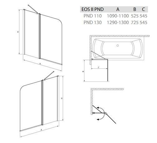Шторка для ванни Radaway Eos II PND 110 R, права, 152x110 (206211-01R)