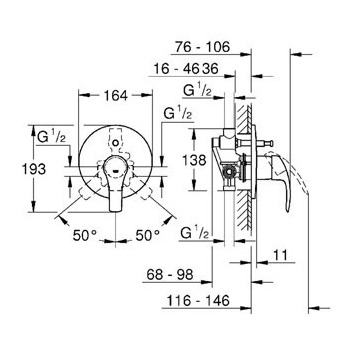 Смеситель для ванны Grohe Eurosmart New, однорычажный, хром (33305002)
