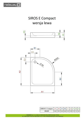 Душовий піддон Radaway Siros E, 90x80 (SBE8917-1L)