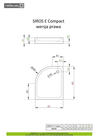 Душовий піддон Radaway Siros E, 90x80 (SBE9817-1R)
