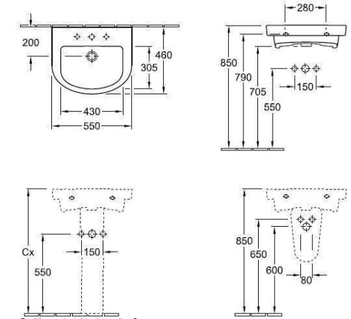 Умивальник підвісний Villeroy&Boch Subway 2.0, 55 (711455R3)