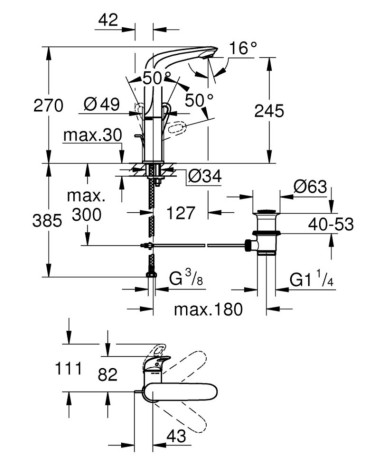 Cмеситель для умывальника Grohe Eurostyle, однорычажный, хром (23569003)