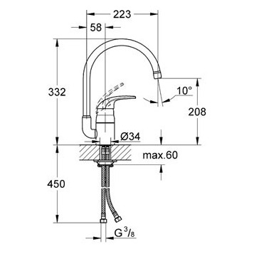Смеситель для кухни Grohe Euroeco, однорычажный, хром (32752000)