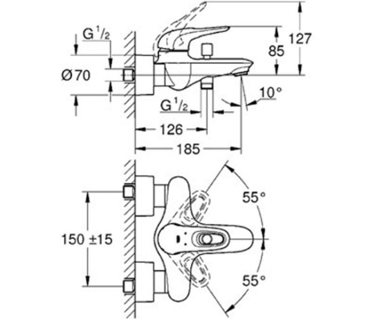 Смеситель для ванны Grohe Eurostyle, однорычажный, белый (33591LS3)