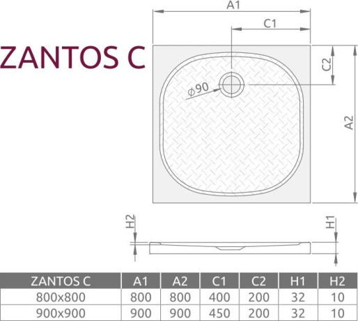 Душовий піддон Radaway Zantos C, 90x90 (M3ZNC9090-06)