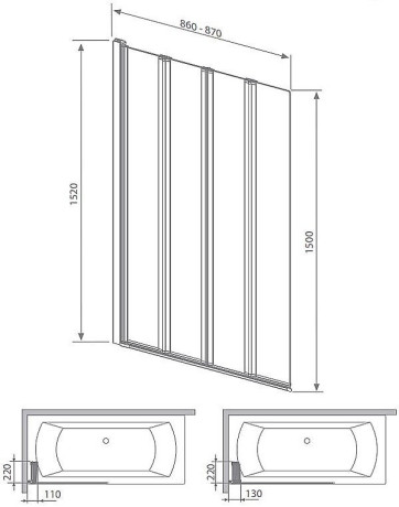 Шторка для ванны Radaway Eos PNW4 90, 152x90 (205401-101)