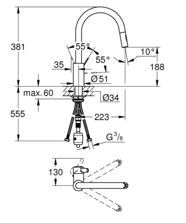 Смеситель для кухни Grohe Eurosmart Cosmopolitan, однорычажный, хром (31481001)