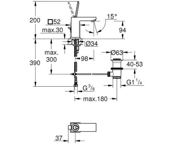 Змішувач для умивальника Grohe Euroсube, джойстик, хром (23654000)