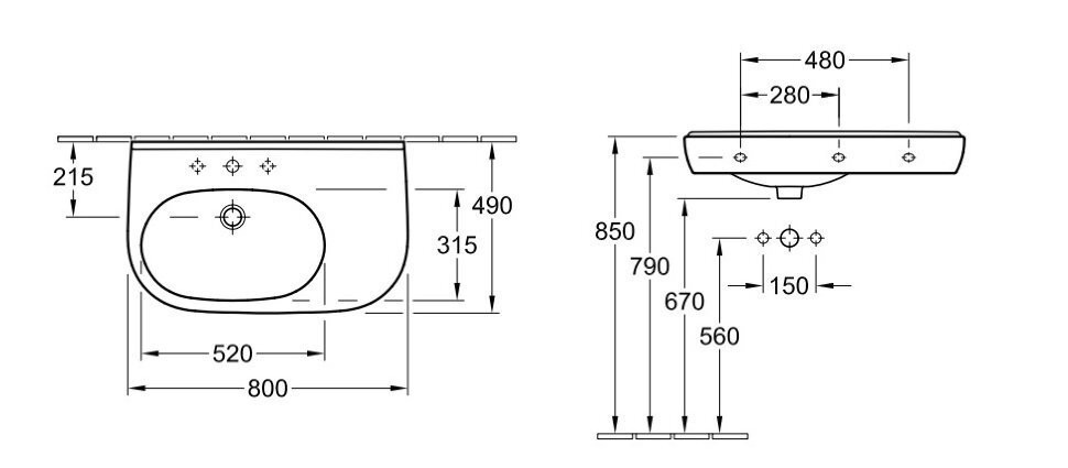 Умивальник підвісний Villeroy&Boch O.Novo, 80 (51608001)