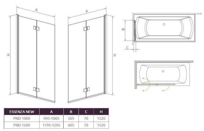 Шторка для ванни Radaway Essenza New PND 100 R, права, 152x100 (207210-01R)