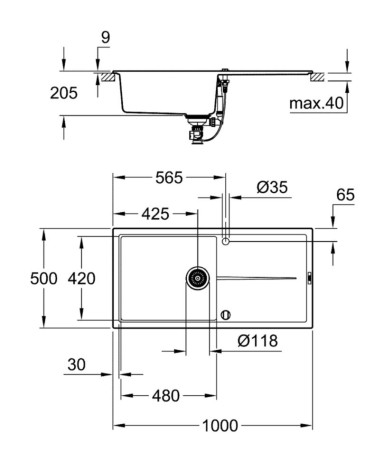 Кухонна мийка гранітна Grohe K400, 100x50, чорний (31641AP0)