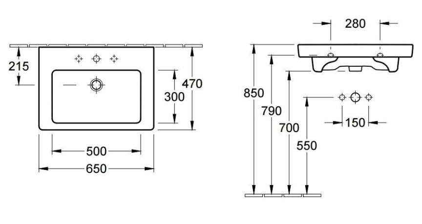 Умивальник підвісний Villeroy&Boch Subway 2.0, 65 (7113KGR1)