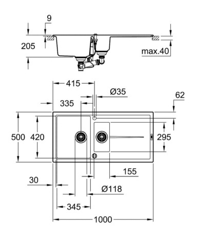 Кухонна мийка гранітна Grohe K400, 100x50, чорний (31642AP0)