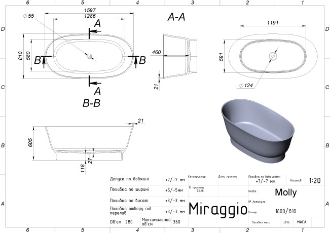 Ванна Miraggio Molly 160x81 (0000964)