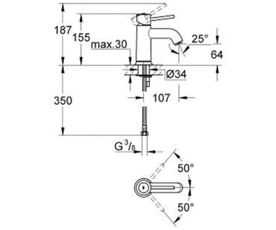 Cмеситель для умывальника Grohe BauClassic, однорычажный, хром (23162000)