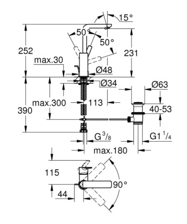 Змішувач для умивальника Grohe Lineare New, одноважільний, хром (23296001)
