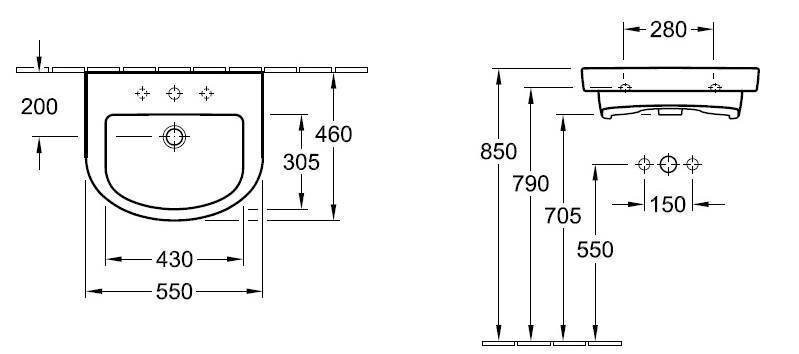 Умивальник підвісний Villeroy&Boch Subway 2.0, 55 (7114F501)