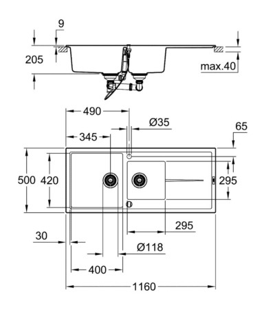 Кухонна мийка гранітна Grohe K400, 116x50, сірий (31643AT0)