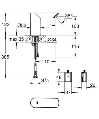 Cмеситель для умывальника Grohe BauCosmopolitan, инфракрасный, хром (36452000)