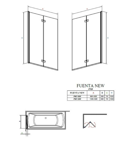 Шторка для ванни Radaway Fuenta New PND 100 L, ліва, 152x100 (208210-01L)