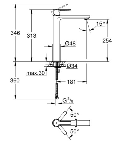 Змішувач для умивальника Grohe Lineare, одноважільний, хром (23405001)