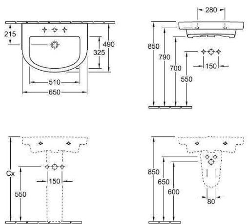 Умивальник підвісний Villeroy&Boch Subway 2.0, 65 (711465R2)
