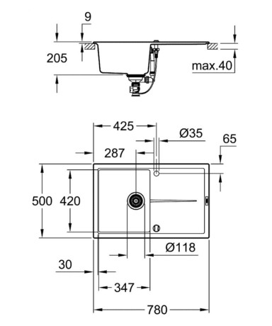Кухонна мийка гранітна Grohe K400, 78x50, сірий (31639AT0)