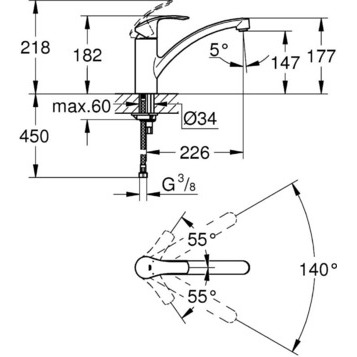 Смеситель для кухни Grohe Eurosmart New, однорычажный, хром (33281002)