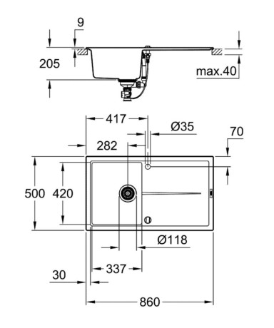 Кухонна мийка гранітна Grohe K400, 86x50, сірий (31640AT0)