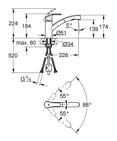 Смеситель для кухни Grohe Eurosmart, однорычажный, серебристый (30305DC0)