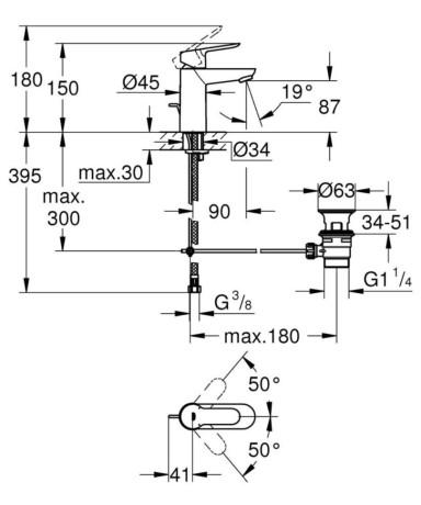 Cмеситель для умывальника Grohe BauEdge, однорычажный, хром (23328000)