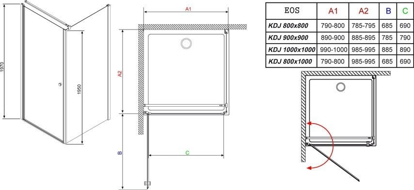 Душова кабіна Radaway Eos KDJ, права, 90x90 (137503-01-01R)