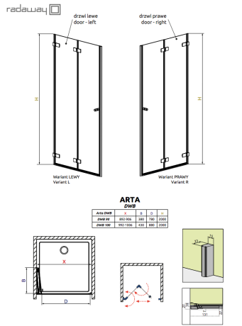 Душові двері Radaway Arta DWB 90R, праві (386151-03-01R)