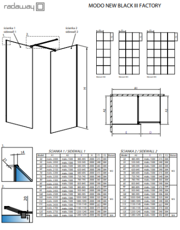 Душова стінка Radaway Walk-In Modo New Black III Factory 115 (389115-54-55)