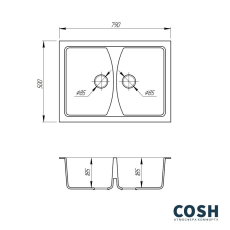 Кухонная мойка гранитная Cosh, 79x50, белый (COSH7950K203)