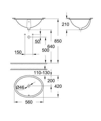 Умивальник врізний Grohe Bau Ceramic Universal, 56 (39423000)
