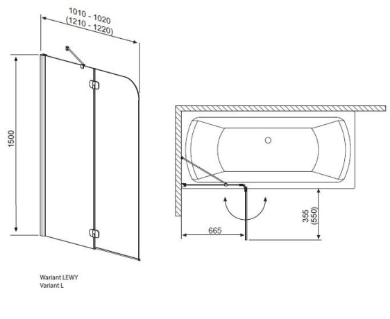 Шторка для ванни Radaway Torrenta PND 120, ліва, 150x120 (201203-101NL)