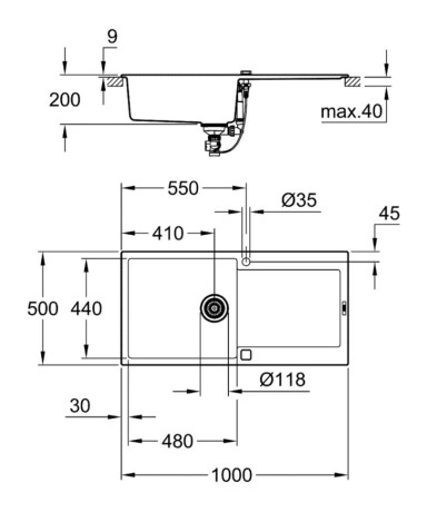 Кухонна мийка гранітна Grohe K500, 100x50, чорний (31645AP0)