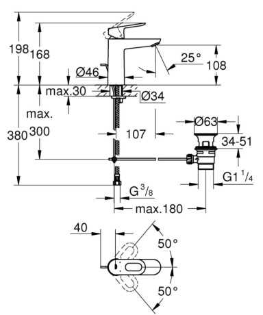 Cмеситель для умывальника Grohe BauLoop, однорычажный, хром (23762000)