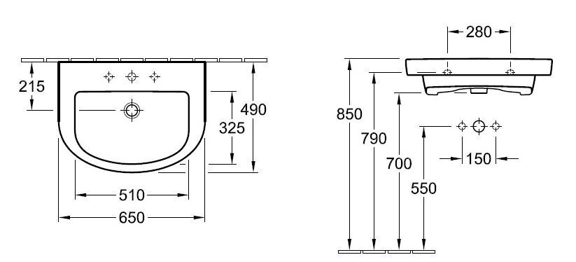Умивальник підвісний Villeroy&Boch Subway 2.0, 65 (7114FAR1)