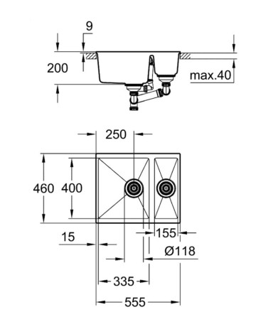 Кухонная мойка гранитная Grohe K500, 55x46, черный (31648AP0)