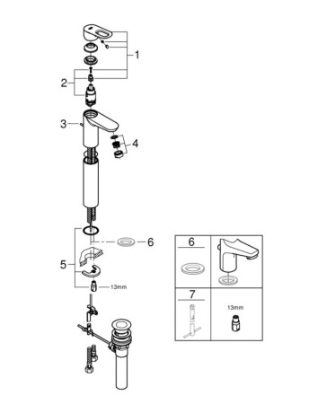 Cмеситель для умывальника Grohe BauLoop, однорычажный, хром (32856000)