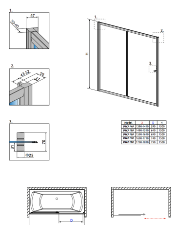 Шторка для ванни Radaway Vesta DWJ 160, 150x160 (209116-01-06)