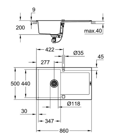 Кухонна мийка гранітна Grohe K500, 86x50, чорний (31644AP0)