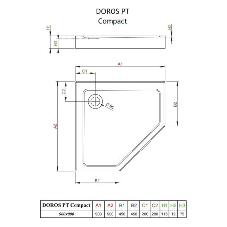 Душовий піддон Radaway Doros PT Compact, 90x90 (SDRPTP9090-05)