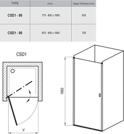 Душові двері Ravak Chrome CSD1-90 (0QV70C00Z1)