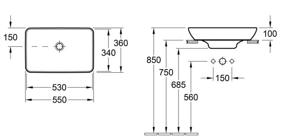 Умивальник накладний Villeroy&Boch Venticello, 55 (41135501)