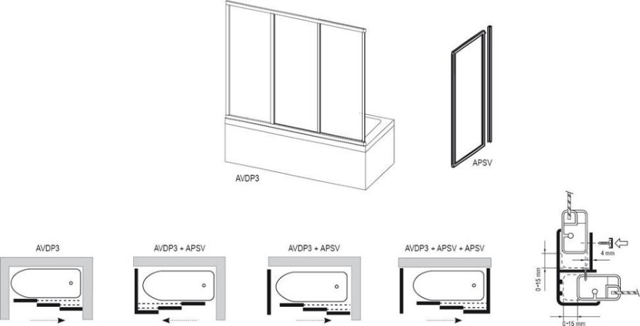 Шторка для ванни Ravak APSV 70, 137x70 (9501010241)